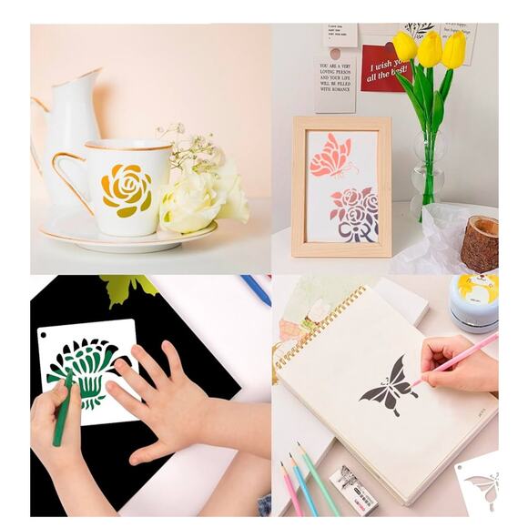 60pcs Floral Painting Templates, Reusable 3” Flower Butterfly for Wood Canvas - Picture 6 of 6